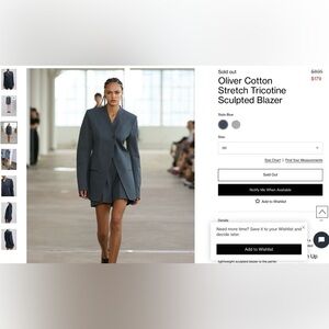 Tibi Oliver Cotton Tricotine Sculpted Blazer, Slate Blue, US 8, NWOT, Amazing